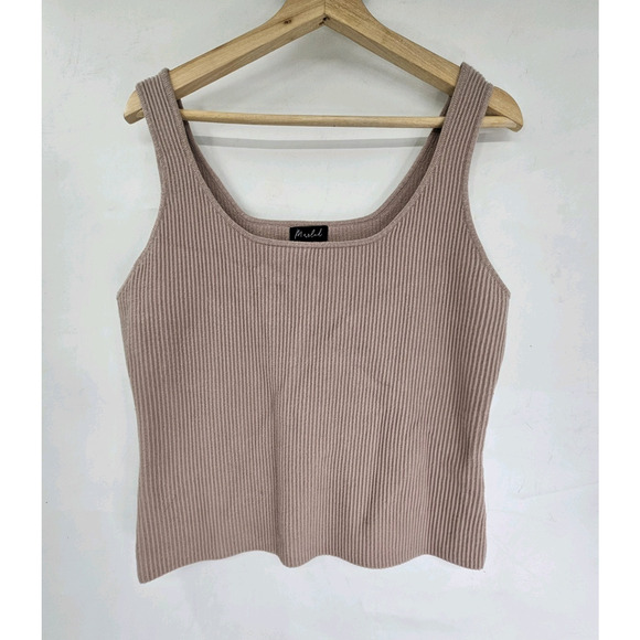 Marled Tops - Marled Womens Ribbed Stretchy Fitted Tank Crop Top Cami XL Brown Casual Summer